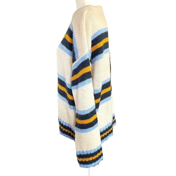 Urban Outfitters Bobby Boyfriend Stripe Sweater Blue Yellow Cream Sz Small Cozy - Picture 4 of 10
